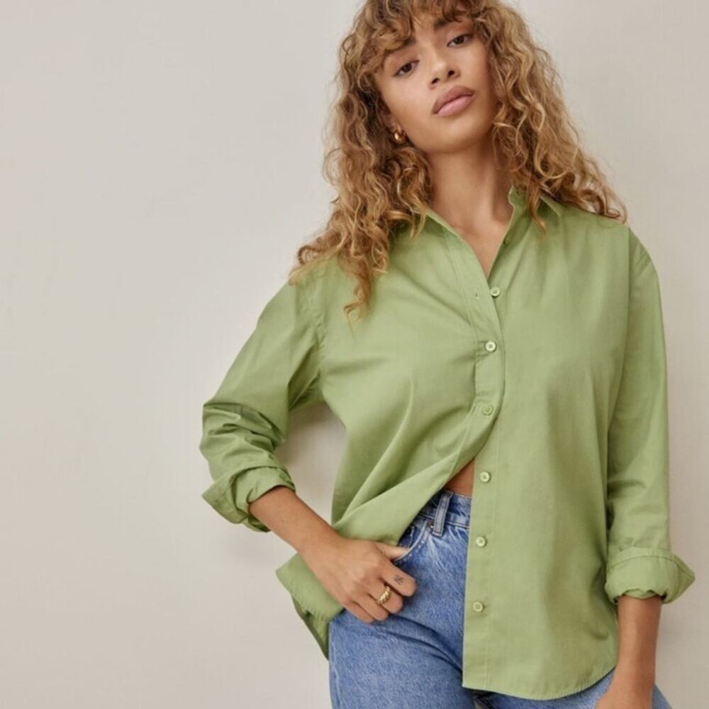 NWT REFORMATION Parker Relaxed Green Shirt Sz M